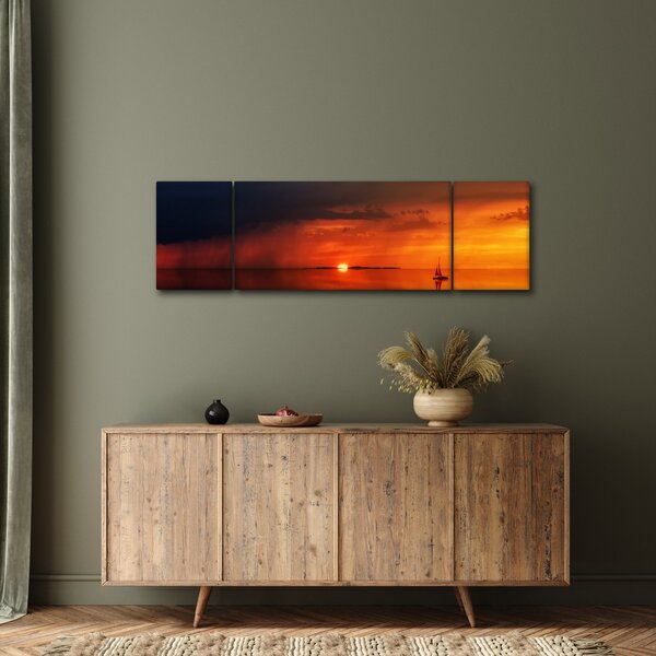 Obraz západu slunce s plachetnicí (170x50 cm)