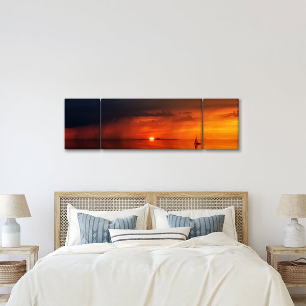 Obraz západu slunce s plachetnicí (170x50 cm)
