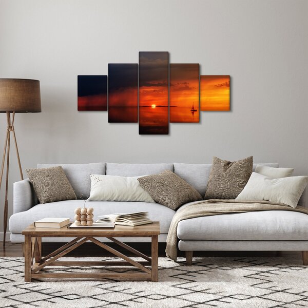 Obraz západu slunce s plachetnicí (125x70 cm)