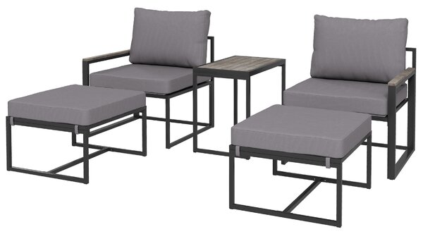 Sada zahradního nábytku Outsunny pro 2 osoby z oceli - weatherproof balkonová sada s 2 křesly, poduškami, konferenčním stolkem a taburetem | Aosom