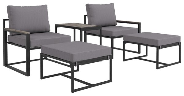 Sada zahradního nábytku Outsunny pro 2 osoby z oceli - weatherproof balkonová sada s 2 křesly, poduškami, konferenčním stolkem a taburetem | Aosom