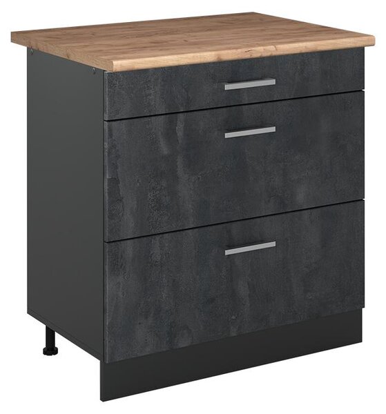 Spodní skříňka kuchyňské linky Vicco R-Line Černý beton/Antracit 80 cm se 3 zásuvkami pracovná doska Dub Goldkraft, Model 72405