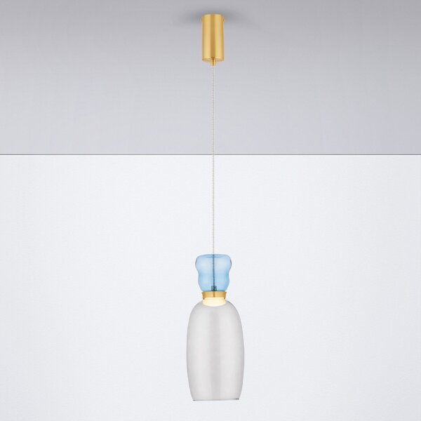 Šedo-modré skleněné závěsné LED světlo Nova Luce Pluma 15 cm