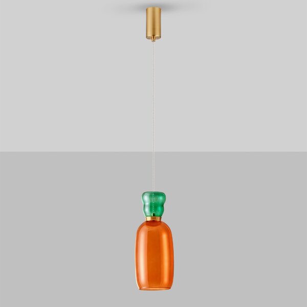-25 % Dny MOMENTI– Oranžovo-zelené skleněné závěsné LED světlo Nova Luce Pluma 15 cm