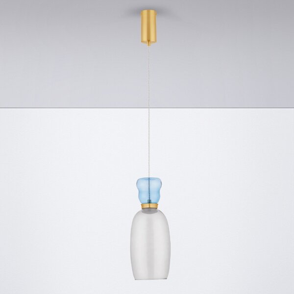 Šedo-modré skleněné závěsné LED světlo Nova Luce Pluma 15 cm