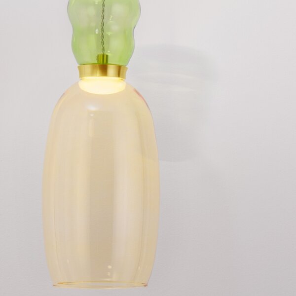 Žluto-zelené skleněné závěsné LED světlo Nova Luce Pluma 15 cm