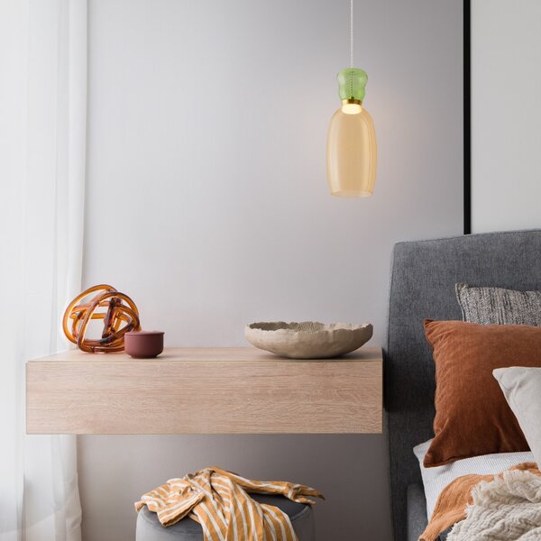 Žluto-zelené skleněné závěsné LED světlo Nova Luce Pluma 15 cm