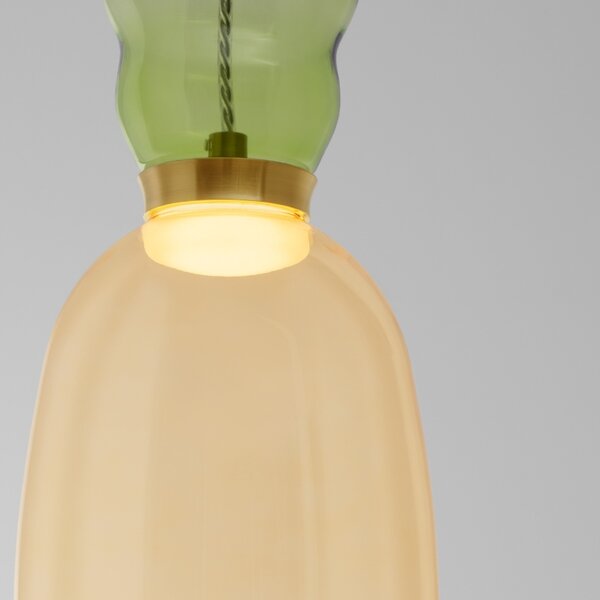 Žluto-zelené skleněné závěsné LED světlo Nova Luce Pluma 15 cm