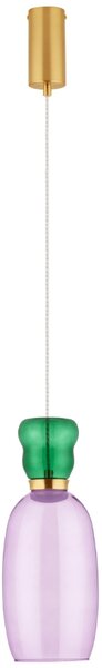 Fialovo-zelené skleněné závěsné LED světlo Nova Luce Pluma 15 cm