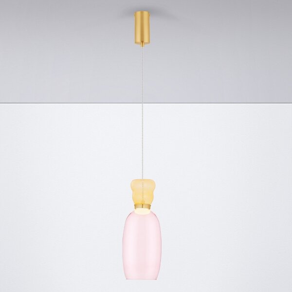 Růžovo-žluté skleněné závěsné LED světlo Nova Luce Pluma 15 cm