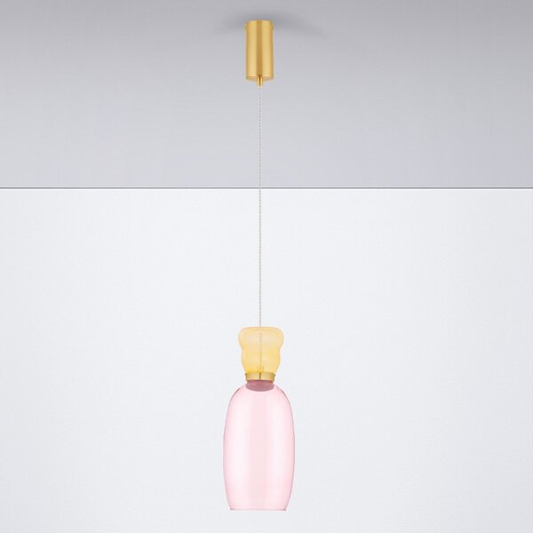 Růžovo-žluté skleněné závěsné LED světlo Nova Luce Pluma 15 cm