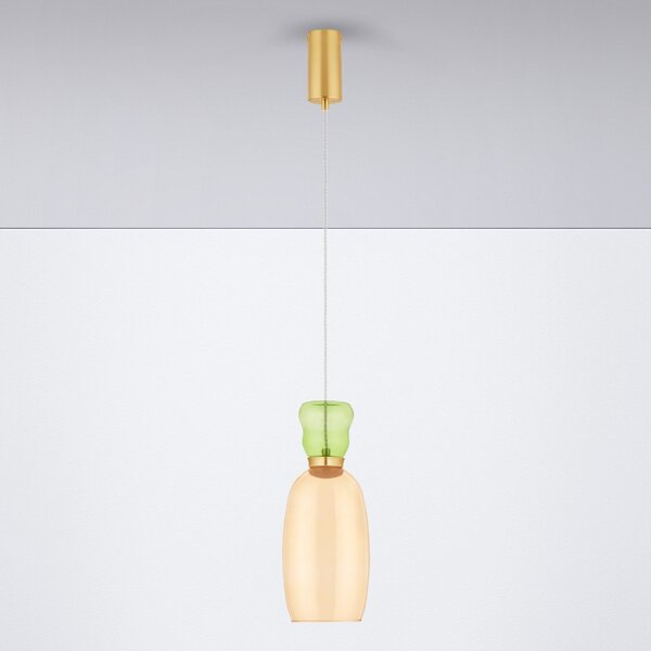 Žluto-zelené skleněné závěsné LED světlo Nova Luce Pluma 15 cm