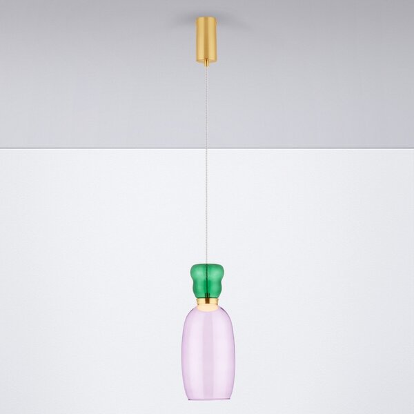 Fialovo-zelené skleněné závěsné LED světlo Nova Luce Pluma 15 cm