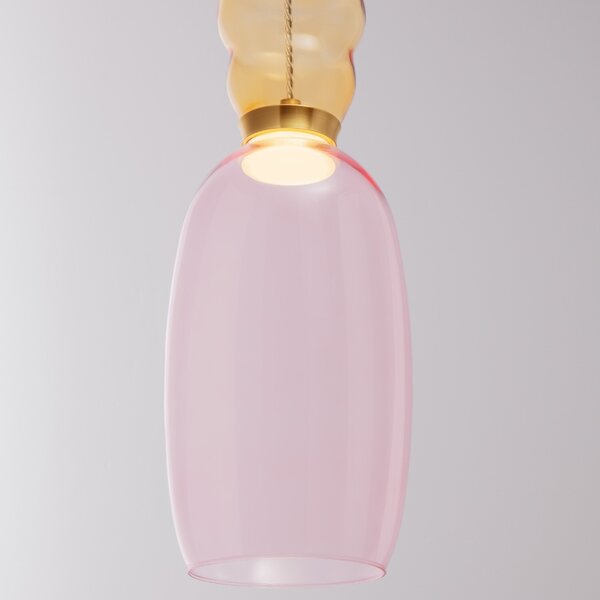 Růžovo-žluté skleněné závěsné LED světlo Nova Luce Pluma 15 cm
