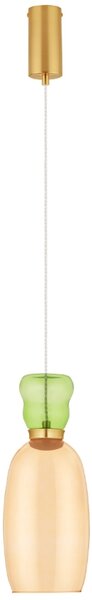 Žluto-zelené skleněné závěsné LED světlo Nova Luce Pluma 15 cm