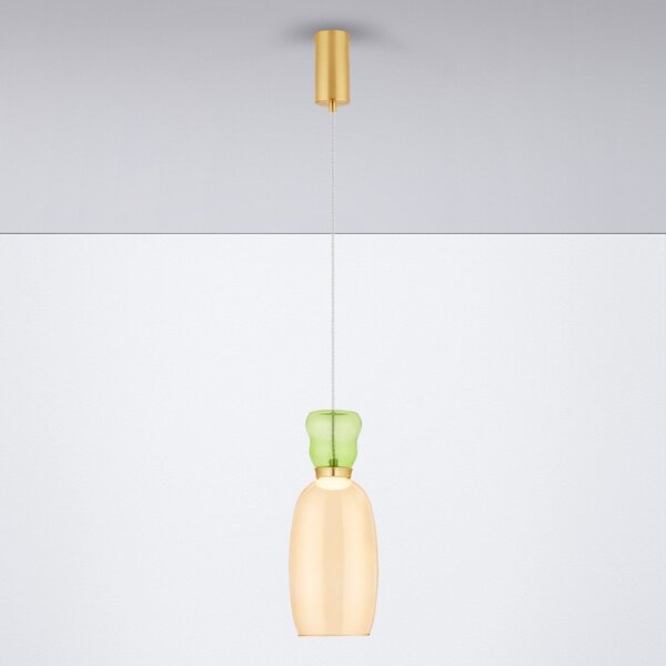 Žluto-zelené skleněné závěsné LED světlo Nova Luce Pluma 15 cm
