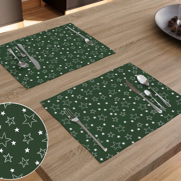 Goldea vánoční bavlněné prostírání na stůl - vzor bílé hvězdičky na zeleném - sada 2ks 30 x 40 cm