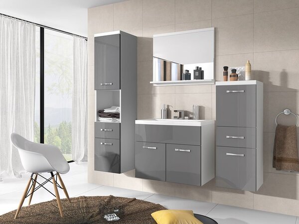 Koupelnový nábytek Lumia, Barva: bílá + šedý lesk, Sifon k umyvadlu: ne, Baterie: bez baterie Mirjan24 5902928981834