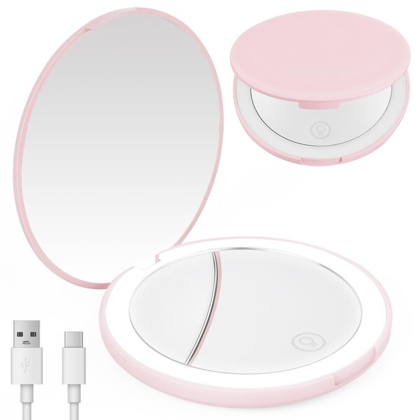 Kosmetické zrcadlo s LED osvětlením, zvětšení 1x/10x – Přenosné, skládací zrcadlo pro cestování – Nabíjení přes USB