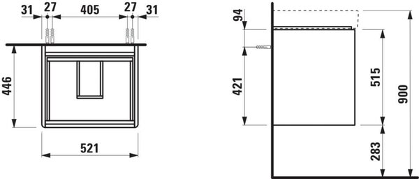 Laufen Base 2.0 skříňka 52x44.5x51.5 cm pod umyvadlo závěsná bílá H4112421082611