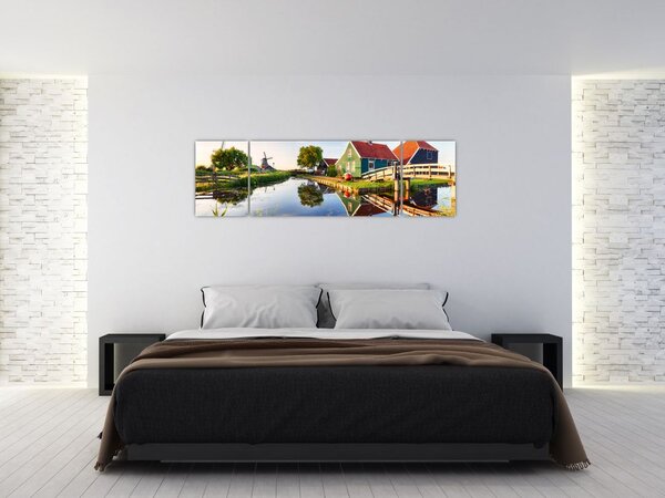 Obraz nizozemských mlýnů (170x50 cm)