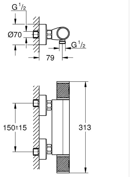 Grohe Precision Feel sprchová baterie nastěnná s termostatem Brushed Cool Sunrise 34790GN0