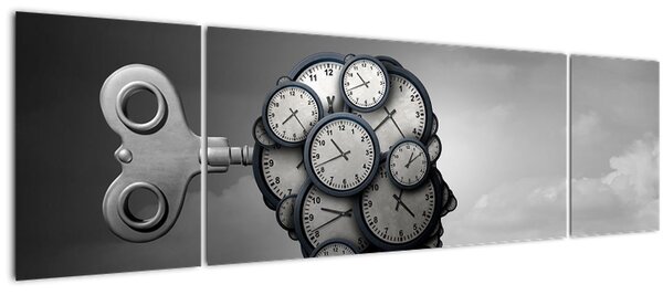 Umělecký obraz hlavy s hodinami (170x50 cm)