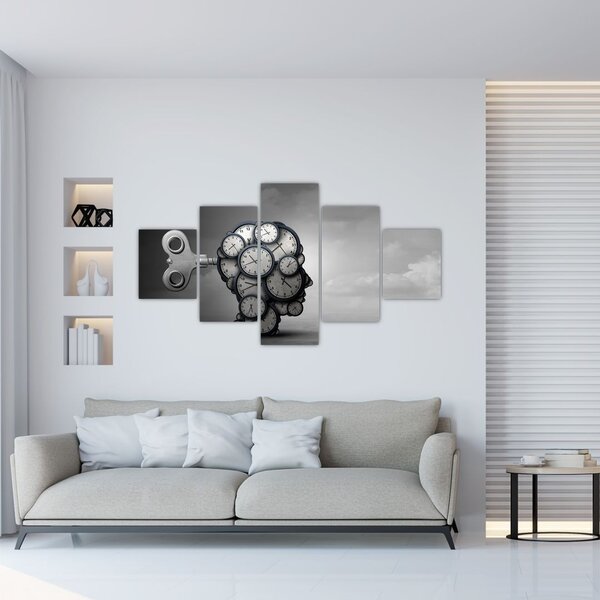Umělecký obraz hlavy s hodinami (125x70 cm)