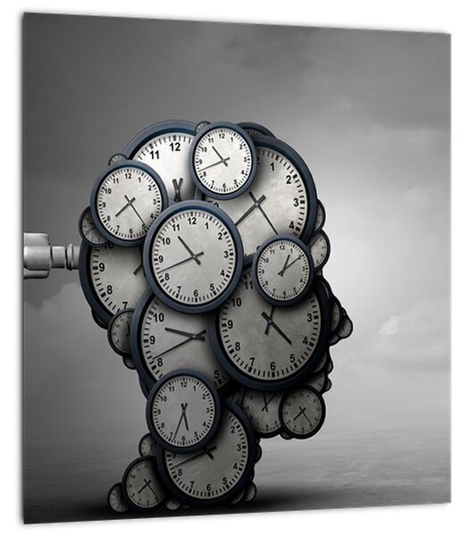 Umělecký obraz hlavy s hodinami (30x30 cm)