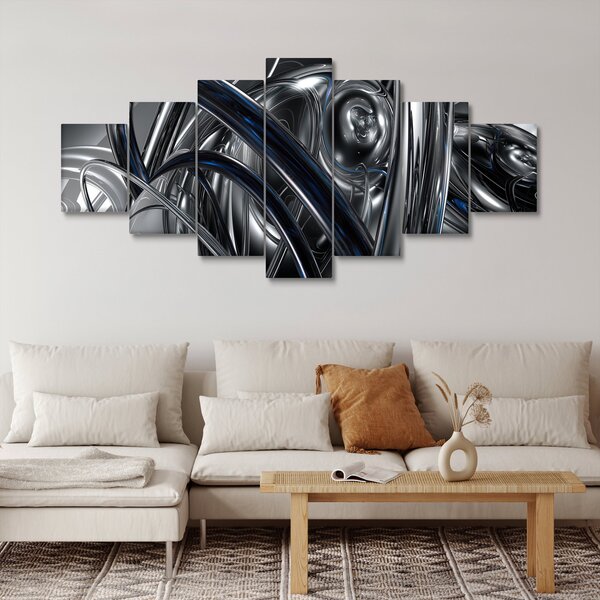 Obraz šedé abstrakce s modrou (210x100 cm)