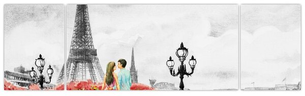 Obraz - Milenci v Paříži (170x50 cm)