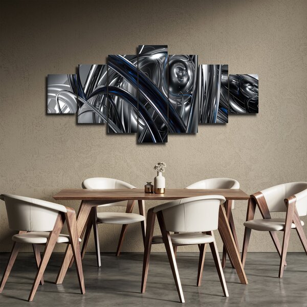 Obraz šedé abstrakce s modrou (210x100 cm)