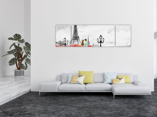 Obraz - Milenci v Paříži (170x50 cm)
