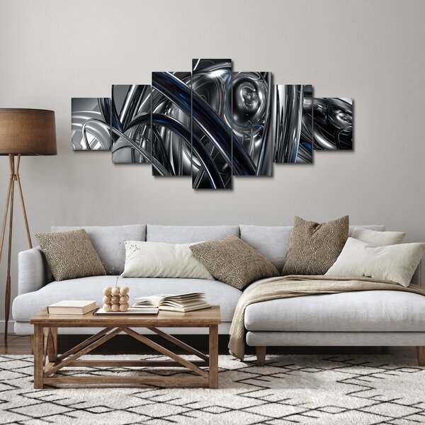 Obraz šedé abstrakce s modrou (210x100 cm)