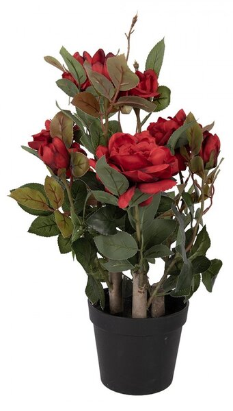 Dekorační květina růže v květináči s červenými květy Rose red - 20*20*55 cm - Clayre & Eef