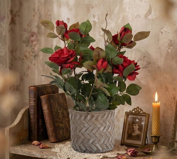 Dekorační květina růže v květináči s červenými květy Rose red - 20*20*55 cm - Clayre & Eef