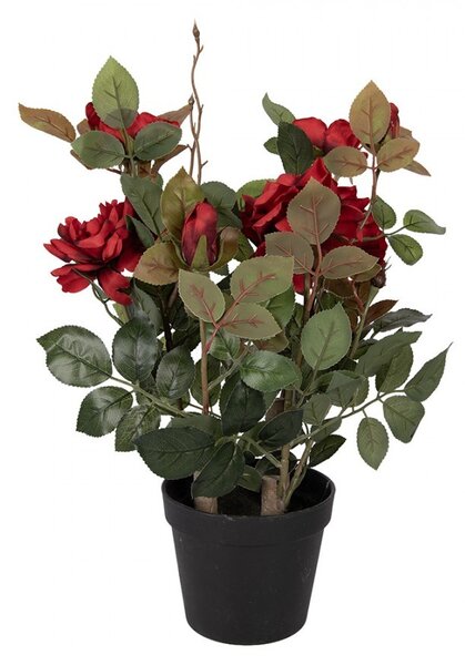 Dekorační květina růže v květináči s červenými květy Rose red - 20*20*55 cm - Clayre & Eef