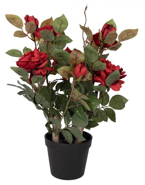 Dekorační květina růže v květináči s červenými květy Rose red - 20*20*55 cm - Clayre & Eef