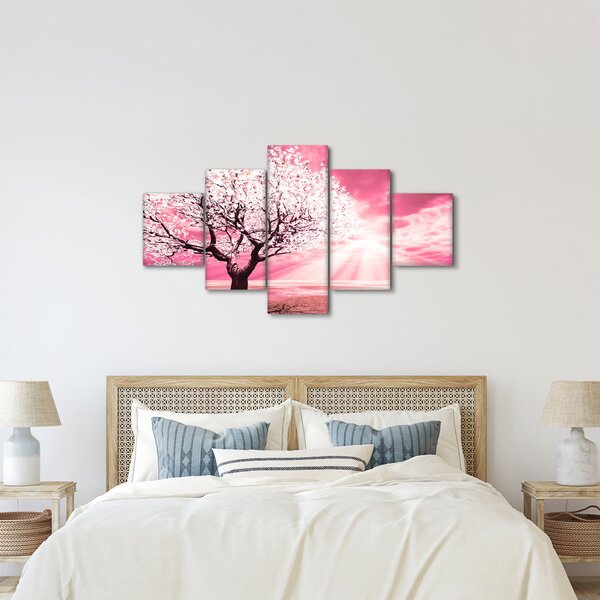 Růžový obraz stromu (125x70 cm)