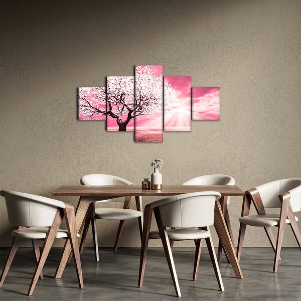 Růžový obraz stromu (125x70 cm)