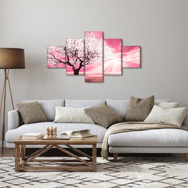 Růžový obraz stromu (125x70 cm)