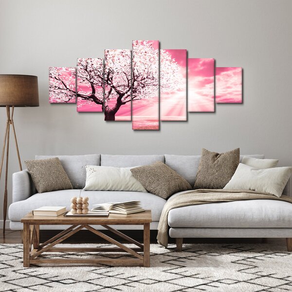 Růžový obraz stromu (210x100 cm)