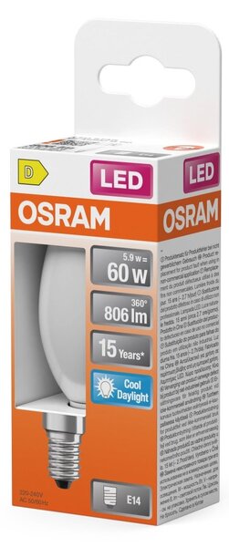 Matná LED žárovka E14 STAR 5,9 W, studená bílá, náhrada 60 W