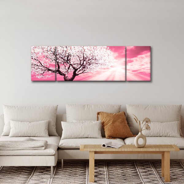 Růžový obraz stromu (170x50 cm)
