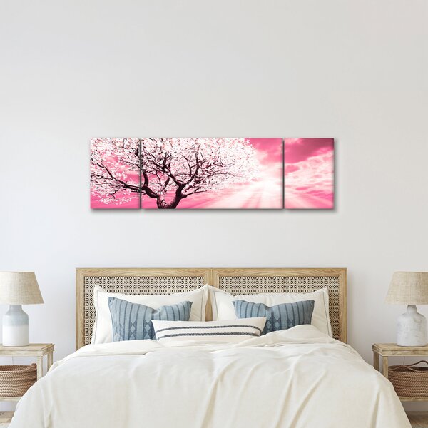 Růžový obraz stromu (170x50 cm)