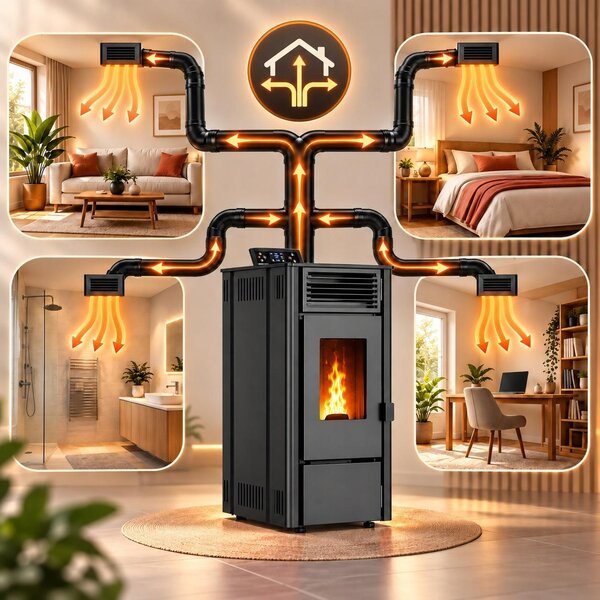 Peletová kamna THUNDER SOPHIA BLACK 9 kW volně stojící s WiFi termostatem dálkovým ovládáním a sadou kouřovodů