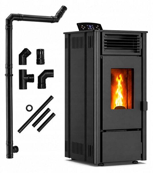 Peletová kamna THUNDER SOPHIA BLACK 9 kW volně stojící s WiFi termostatem dálkovým ovládáním a sadou kouřovodů