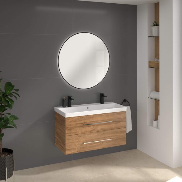 Villeroy & Boch zrcadlo 90x90 cm kulatý s osvětlením černá A4899000