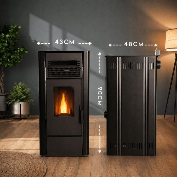 Peletová kamna THUNDER SOPHIA BLACK 9 kW volně stojící s WiFi termostatem dálkovým ovládáním a sadou kouřovodů