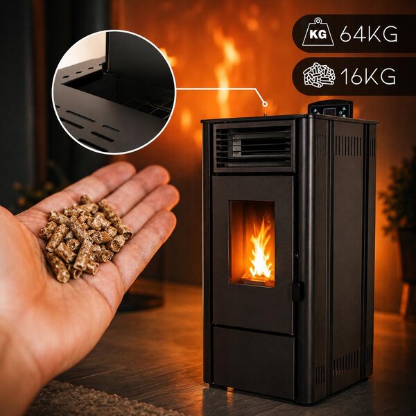 Peletová kamna THUNDER SOPHIA BLACK 9 kW volně stojící s WiFi termostatem dálkovým ovládáním a sadou kouřovodů